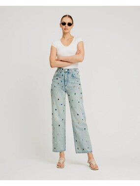 Torn By Ronny Kobo Ivy Jean Light Wash Denim Rhinestone High Rise Size 28 New